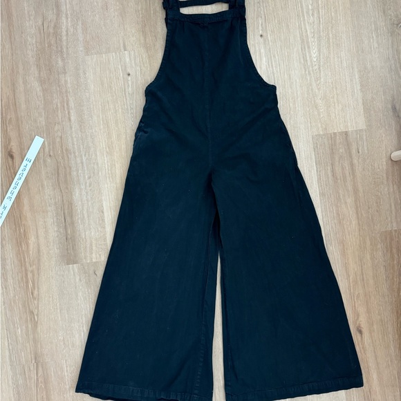 Free People Ziggy Denim Overalls Black Wide Leg Flared Jumpsuit Size 4 - Picture 10 of 12